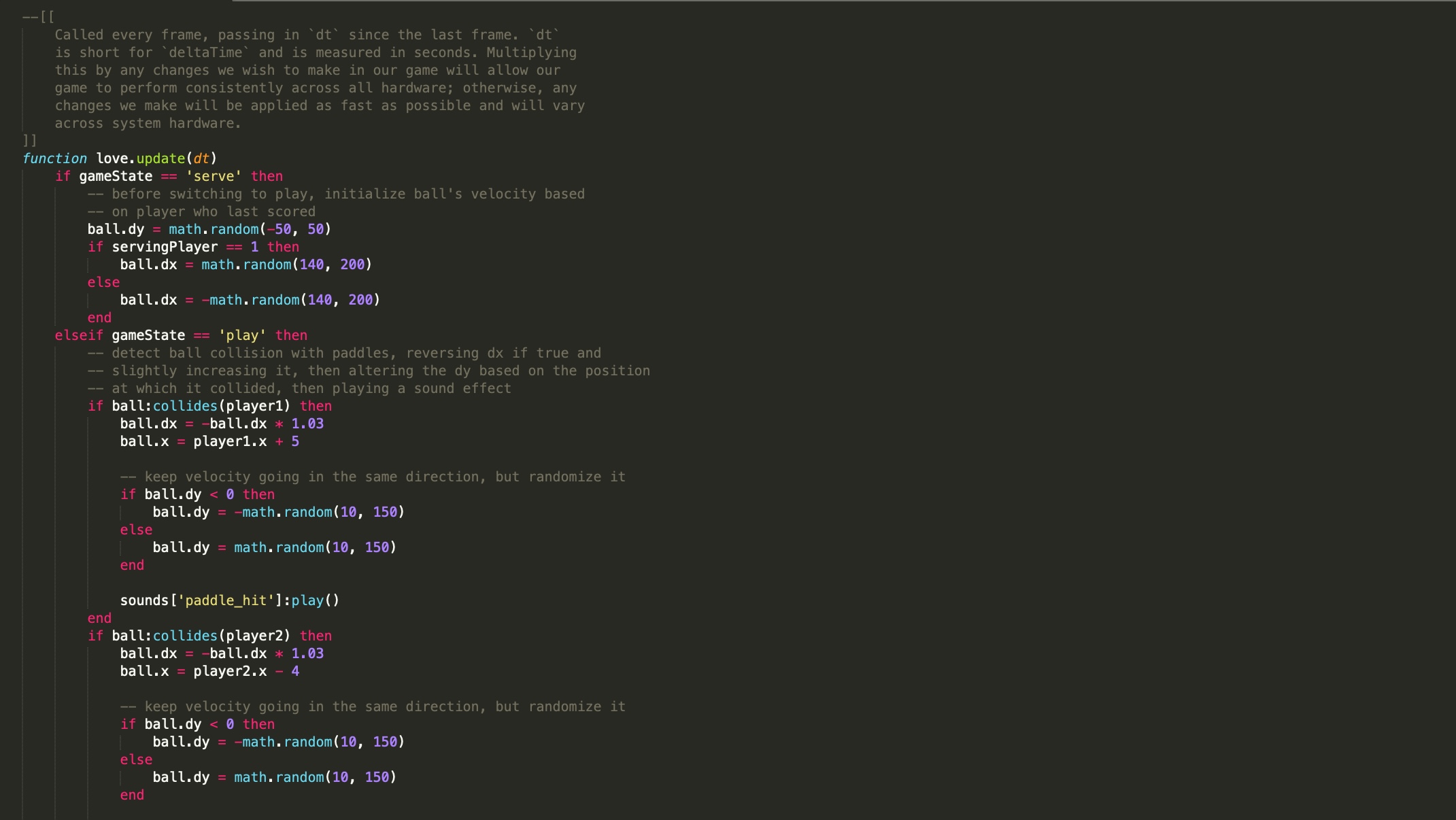 pong remix code - in lua